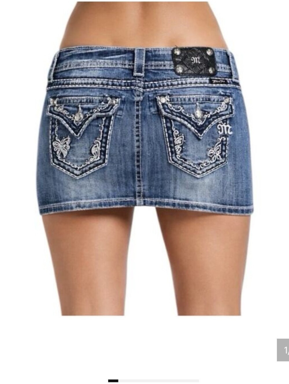 Miss Me Y2K Blue Denim Distressed Mini Jean Skirt with Thick Stitching